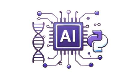 AI processor chip with DNA strand and Python logo