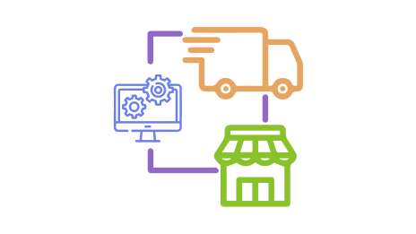 Drop Shipping Store Set Up graphic showing computer, truck, storefront