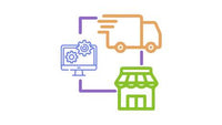Drop Shipping Store Set Up graphic showing computer, truck, storefront